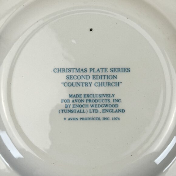 Avon Christmas Plate 1974 "Country Church" Second Edition By Enoch Wedgwood 9" - Picture 4 of 10